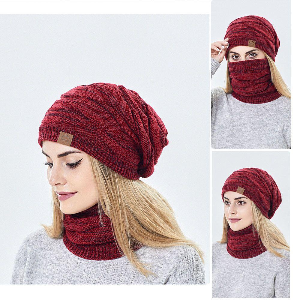 Outdoor Women Men Winter Knitted Hedging Caps Beanies Caps Millinery Hats Scarf Set