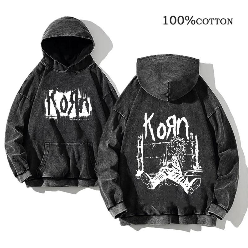 Korn Rock Band World Tour pulóverek Vintage mosott férfi pulóverek Pamut Hip Hop utcai ruházat Kapucnis pulóver Laza Y2K felsők