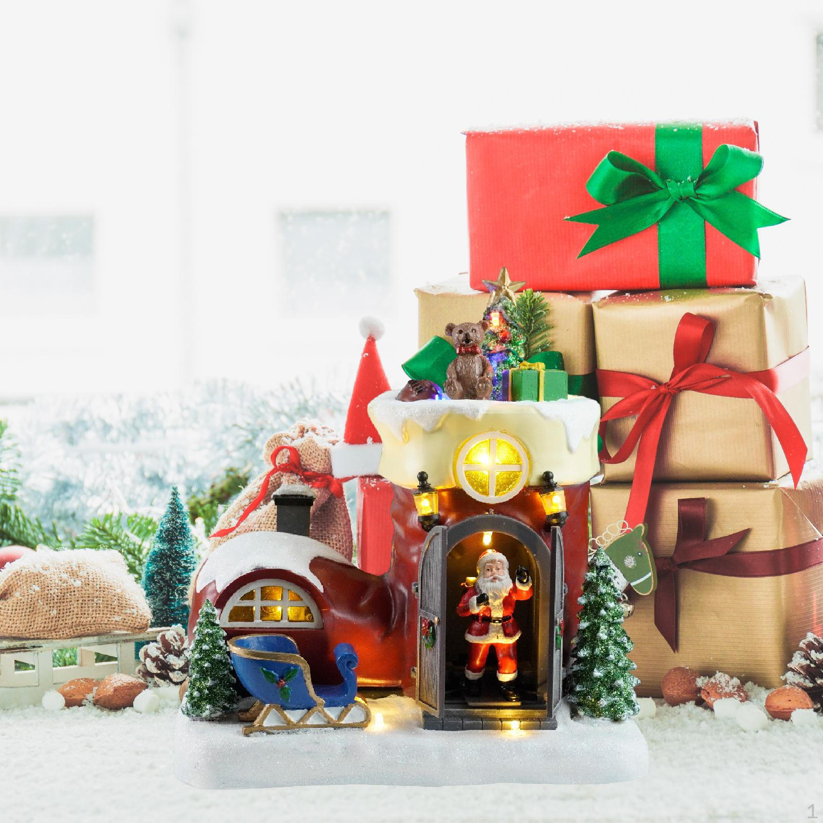 

Christmas Snow House Music Box Xmas Scene with Light Desktop Ornament Decoration