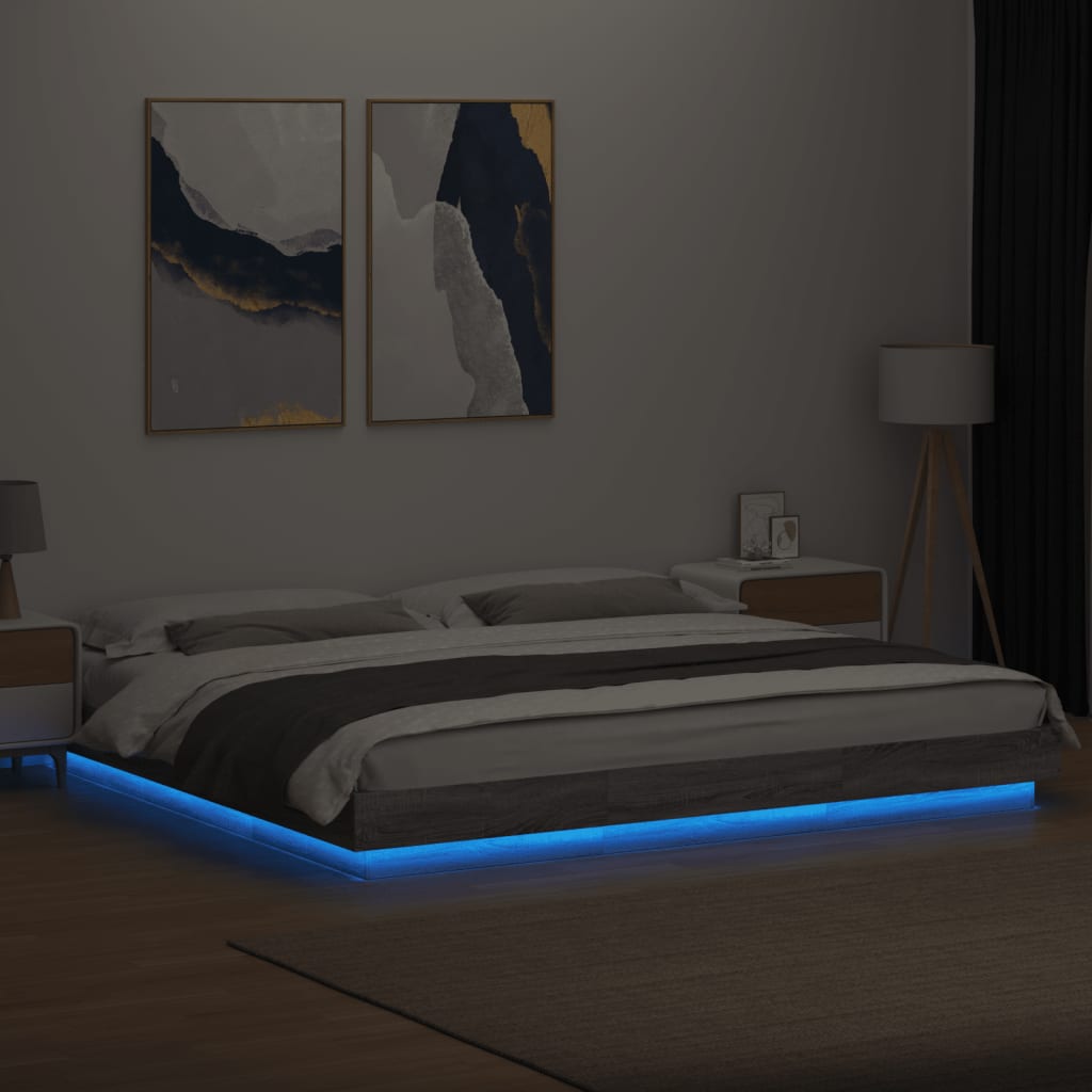 LED Bed Frame in Grey Sonoma 180 x 200 cm Engineered Wood