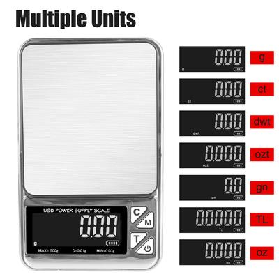 Electronic USB Charging Jewelry Scales Stainless High Precision Pocket Kitchen Scale 100g/500g Digital LCD