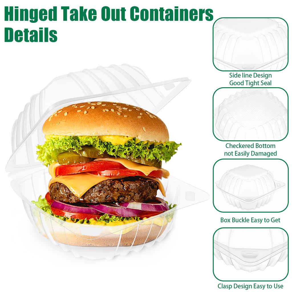 50 Pcs 6X6 Inch Clamshell Take Out Tray Take Out Containers Plastic Hinged Food Containers Disposable Takeout Box Transparent Ca
