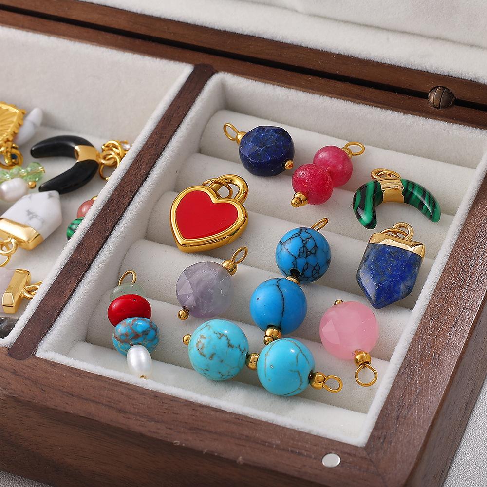 Beach Ocean Resort Diy Colored Natural Stone Love Pendant Accessories Gold Plated Jewelry Pendant