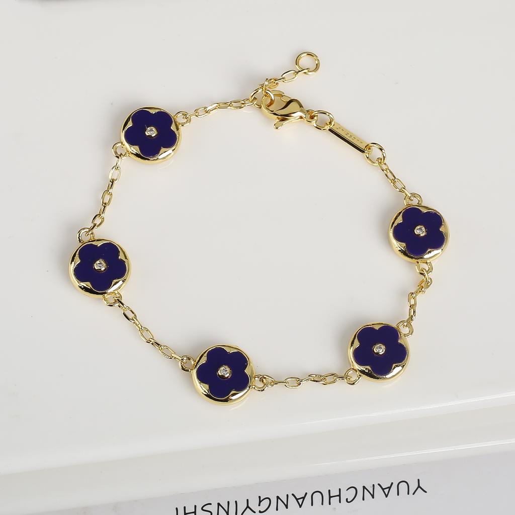 Trendy Creative Adjustable Round Five Leaf Flower Gold-Plated Bracelet Luxury for Women Daily Party Jewelry Accessories Clover