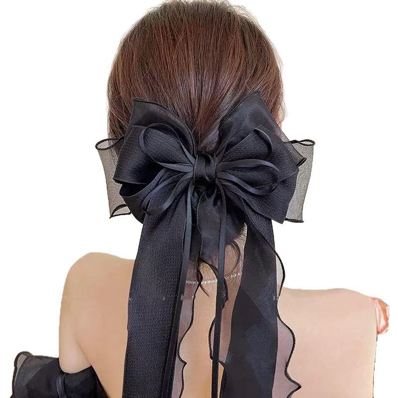 2025 Spring/Summer High-End Jasmine White Gauze Bow Hair Clip for Women