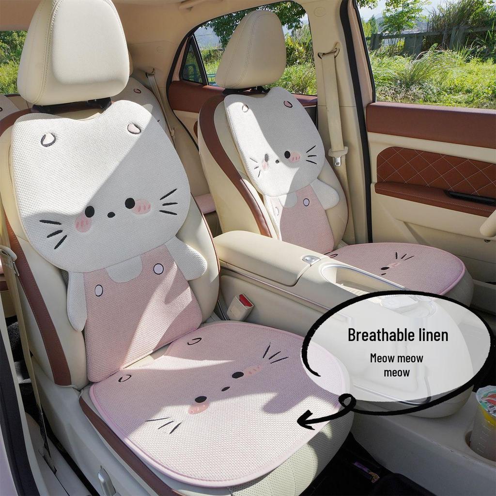 Leinen-Autositzkissen mit 3D-Kätzchenmotiv: Belüfteter, atmungsaktiver, kühler und hübscher Universal-Hut für Damen – perfekt für alle Jahreszeiten