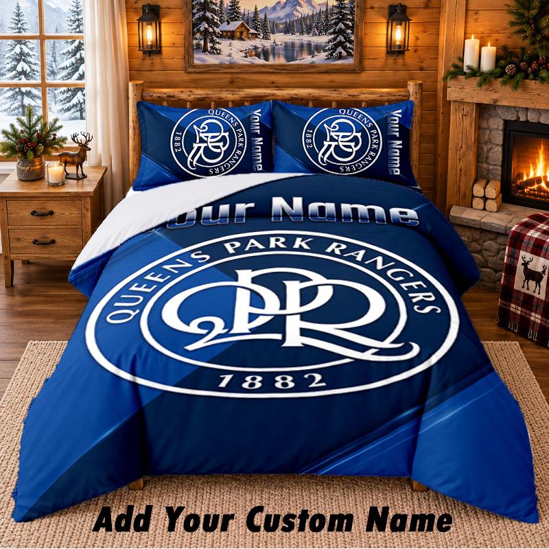 Queens Park Rangers FC Pattern Bedding 3Pcs Set Custom Name, Bed Sheet And Pillowcases For Home Bedroom