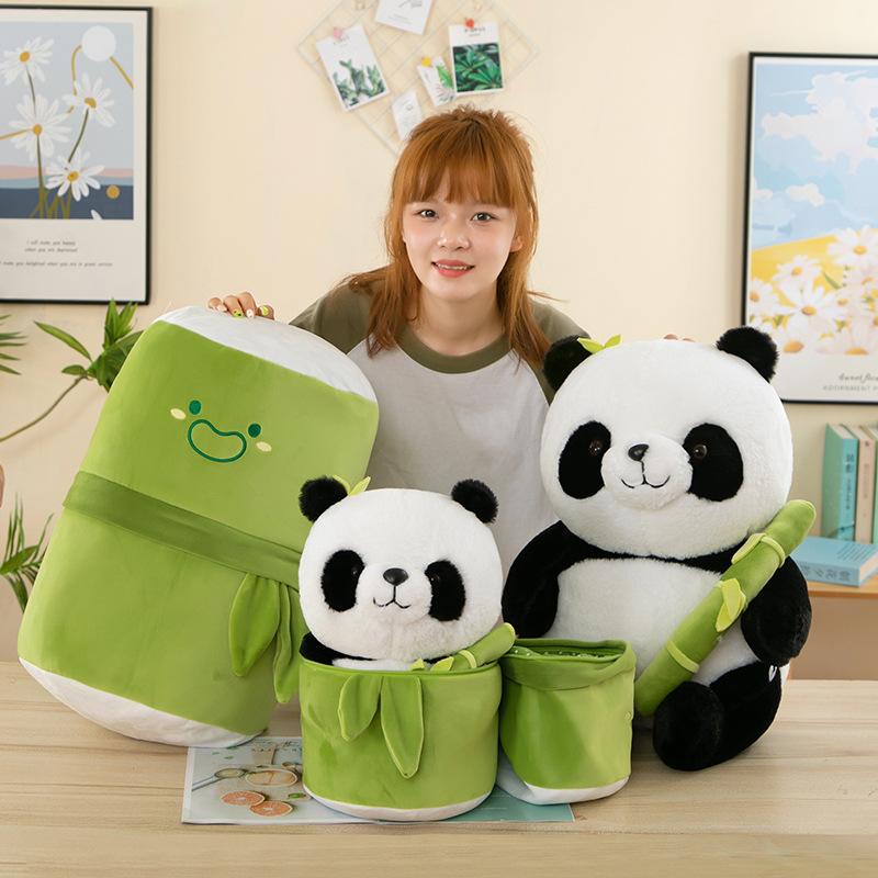 Bamboo Tube Panda Plush Toy Cute Hug Bamboo Turned Into a National Treasure Panda Flower Souvenir Doll Accompanying Gift