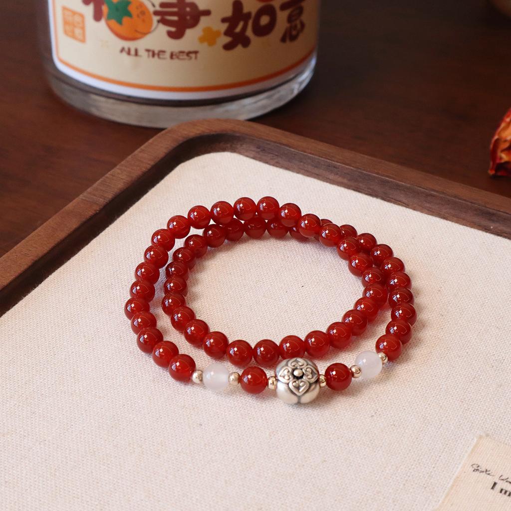 Natural Agate Chalcedony Bracelet Double Circle Beads Fashion Women Daily Jewelry Lucky Gift