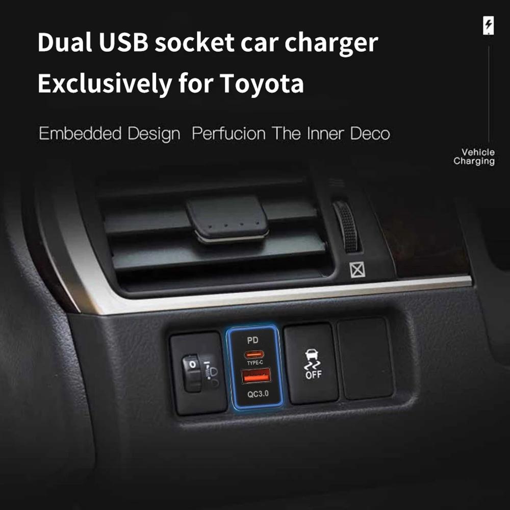 For Toyota QC PD 3.0 USB Car Charger Adapter Socket DC 12V-24V Mobile Phone Charger Adapter Fast Charging with LED Light