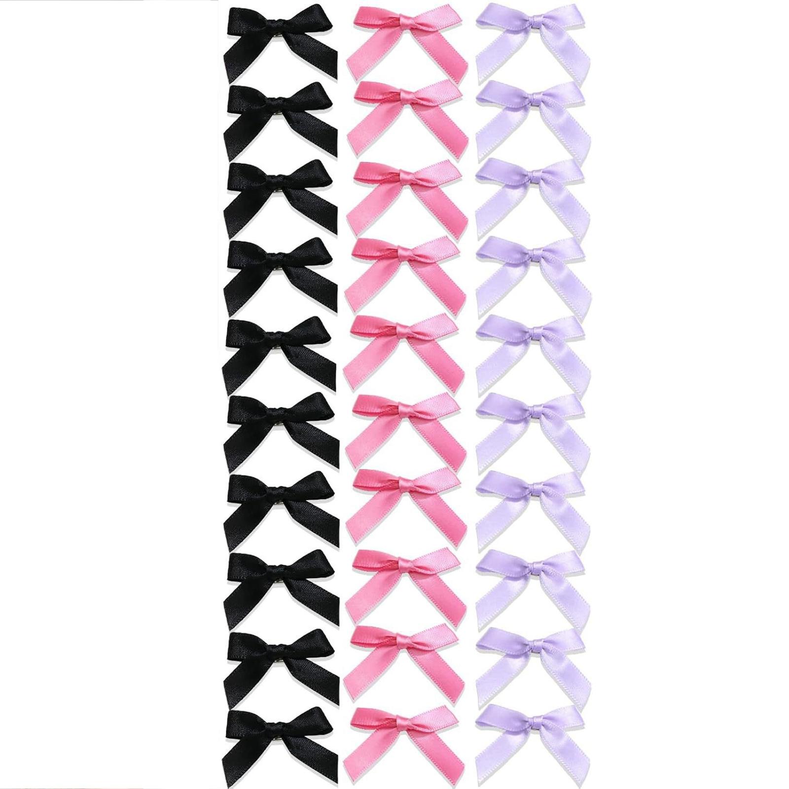 

Набор из 30 мини-бантиков для волос Мягкие атласные заколки для девочек, женщин, детей Надежная фиксация Заколки для волос Розовый Черный Белый Трио цветов F