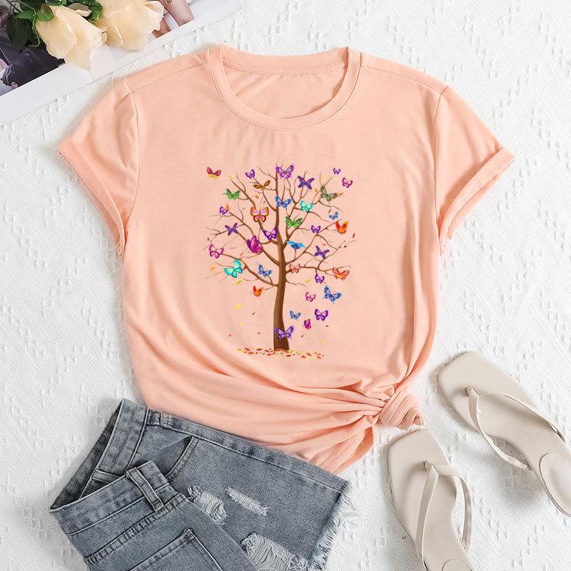 

Летние женские свободные повседневные футболки с круглым вырезом и принтом бабочек из чистого хлопка с короткими рукавами для женщин 3XL