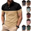 New Fashion Men's Casual POLO Shirt Fashion V-neck Button Business Colour Blocking T-shirt Tops
