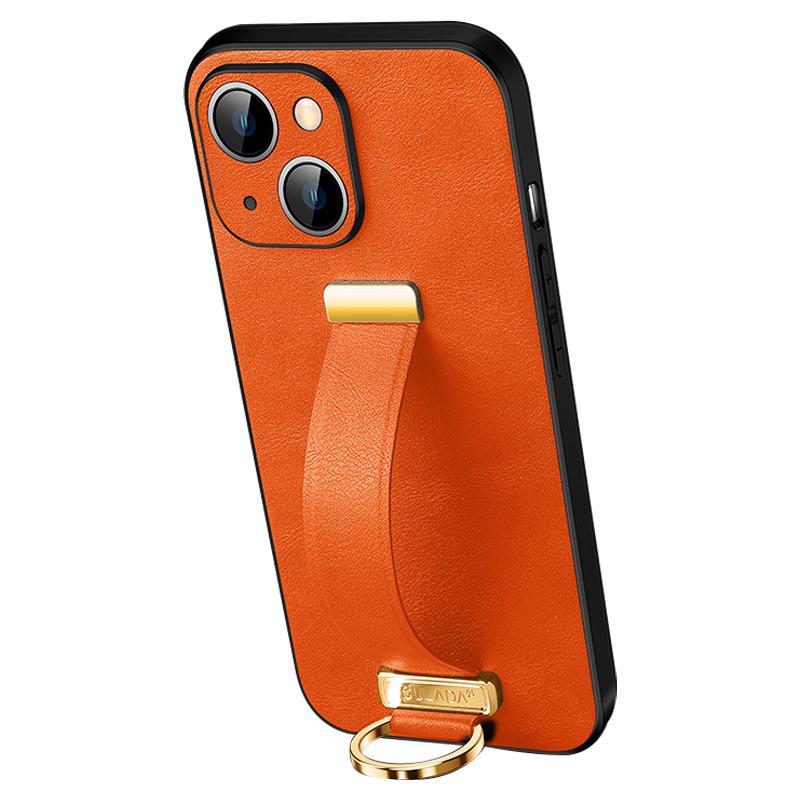 

SULADA Fashion Series for iPhone 15 Crazy Horse Texture PC+PC+TPU Phone Case with Strap Kickstand Orange