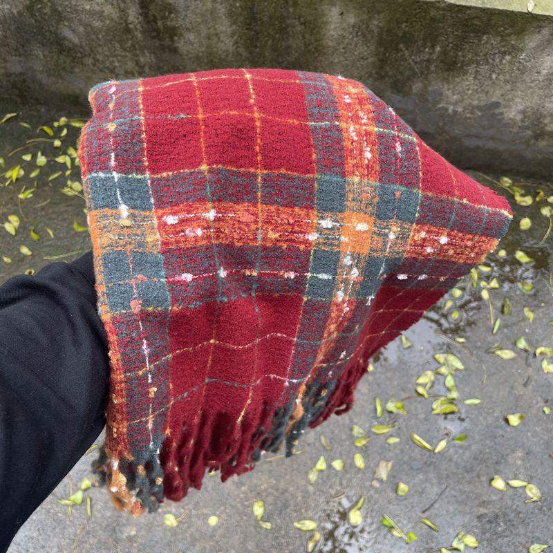 Women's Faux Cashmere Plaid Scarf - Korean Style, Thick & Warm Autumn/Winter Shawl