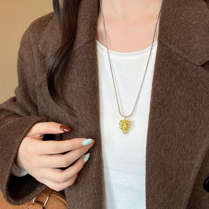 Korean ins silver pine cone long pull necklace retro light luxury niche sweater chain