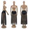 Sexy Skirt Shiny Elastic High Waist Perspective Rhinestones Decor Maxi Skirt