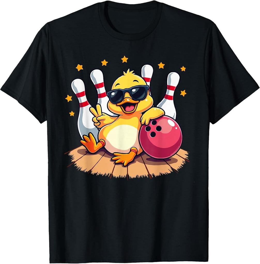 Adorable Duck in Sunglasses Bowling Design T-Shirt for Men and Women