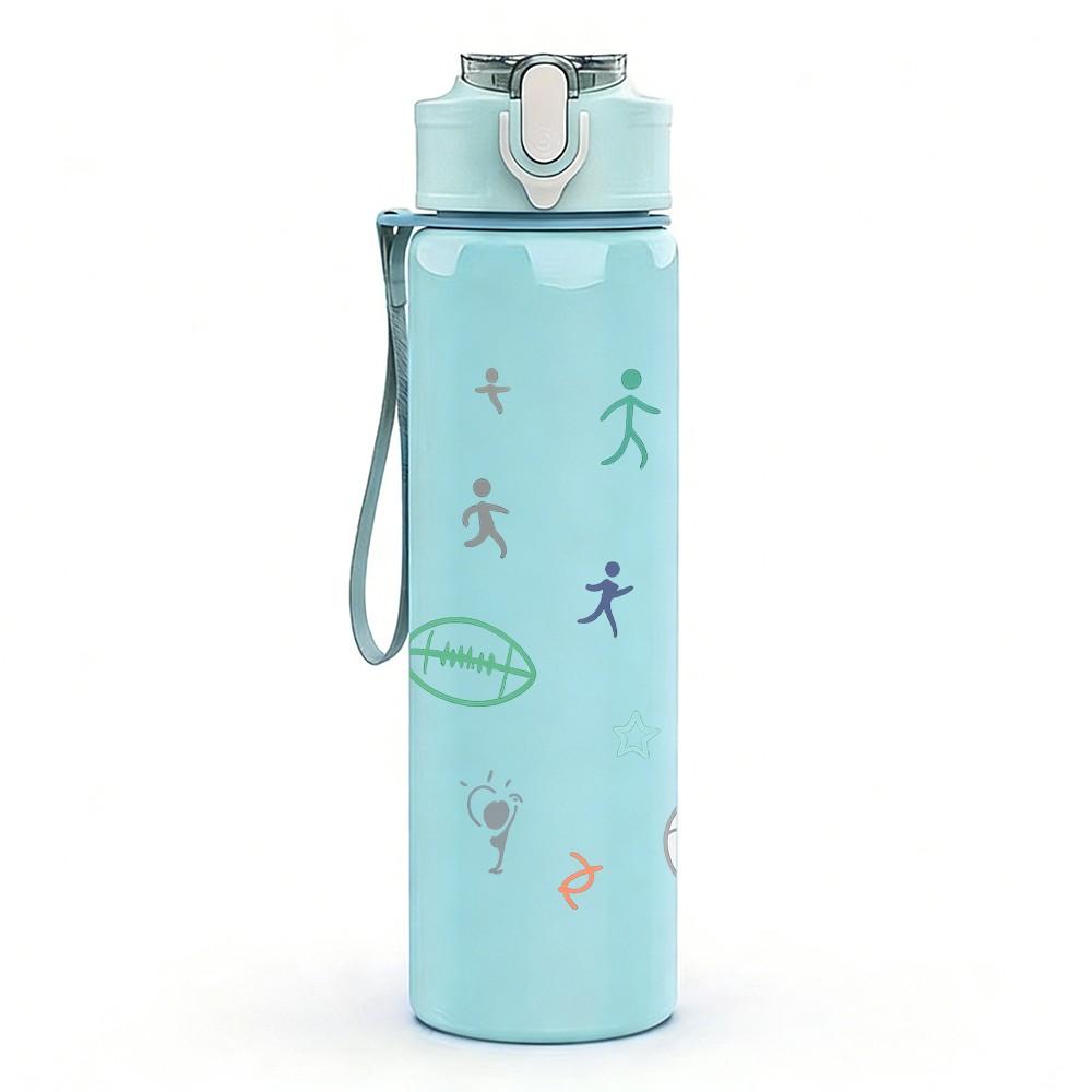 1PC Doodle Figure Sport Human Pattern 750ml Color Plastic Sports Water Bottle Leakproof Flip Straw Lid Suitable for Sports Office Home Use