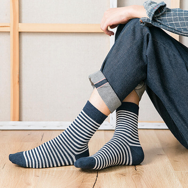 [8-Pair Set] Men's Striped Mid-Calf Socks
