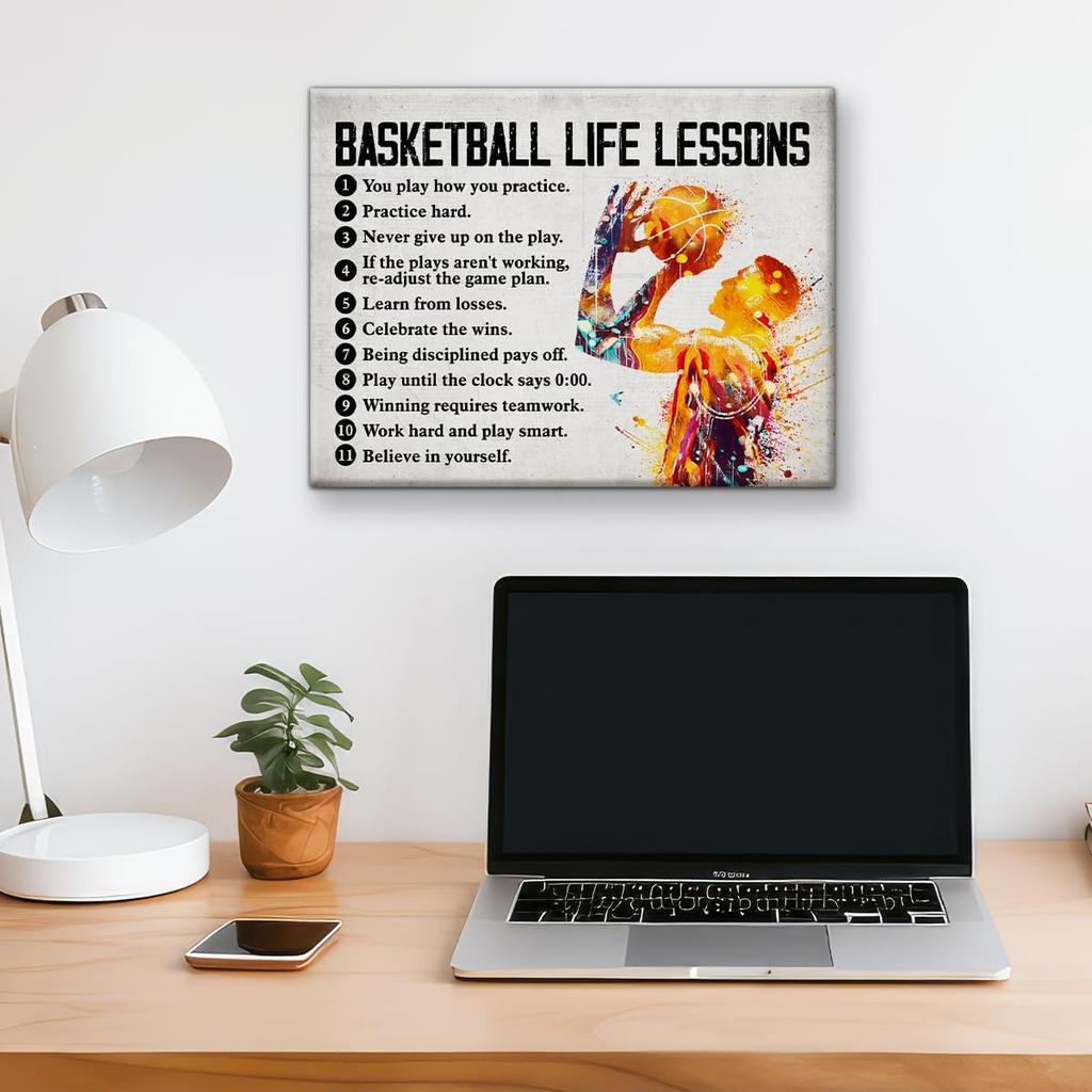 Hijie Basketball Poster Canvas Wall Art for Home Decor, pirational Canvas Print Painting, Basketball Gifts for Players and Lovers, 12x15 Inch