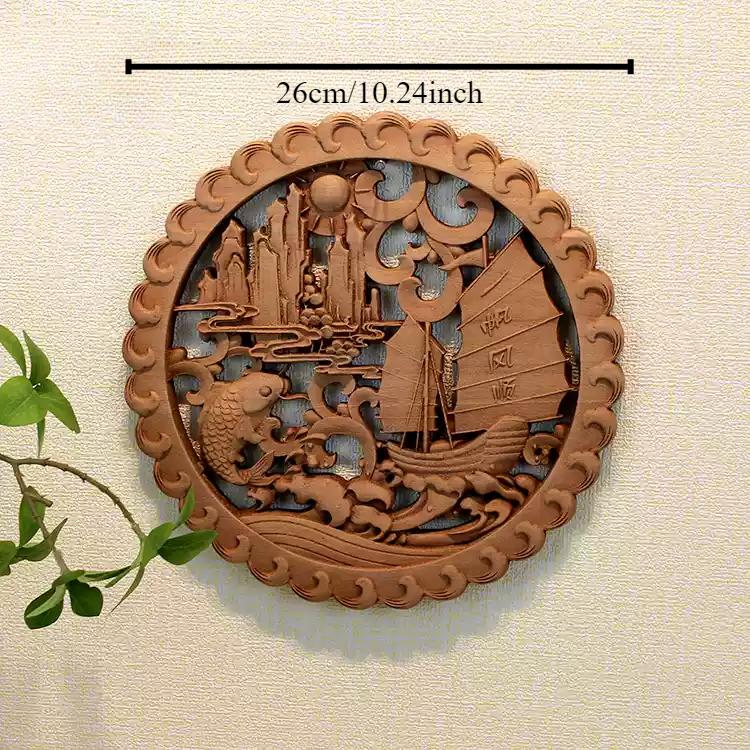 1pc Chinese Woodcarving Ornaments Solid Wood Carving Crafts Living Room Wall Decoration Home Accessories Wall Decorations
