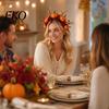 Herbst Ernte Haarschmuck Halloween Reifen, Schwarzes Stirnband mit 3D Kürbis Herbstlaub Reifen Rote Blumen, Universell Thanksgiving Tag Party