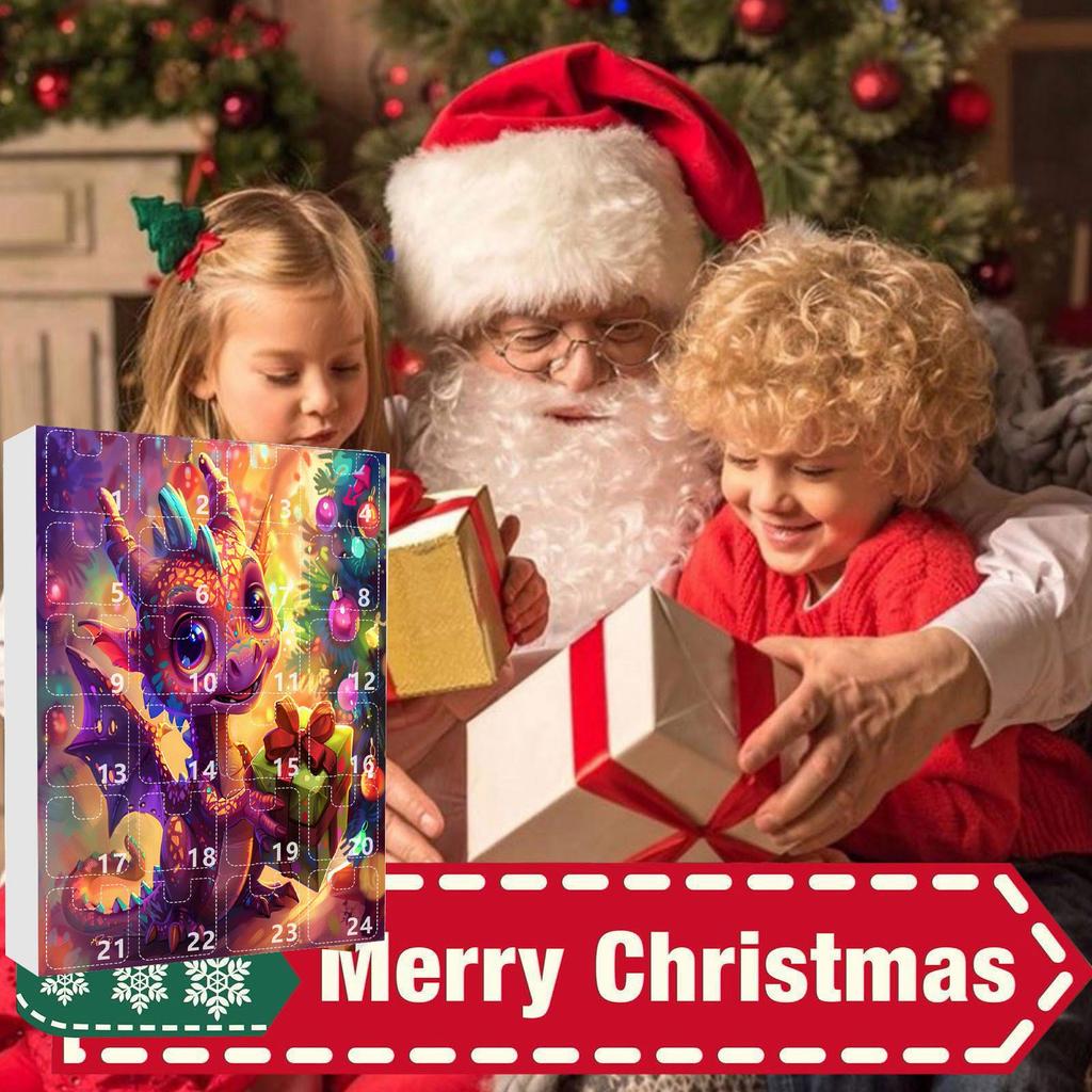 2D Advent Calendar Box, Christmas Countdown Calendar (with Dragon Decorative Toy), 24-Day Christmas Advent Calendar, Christmas Tree Decoration