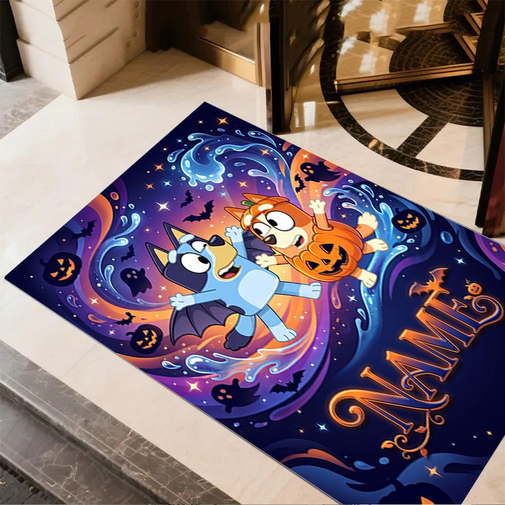 Halloween Night Adventure Customizable Name Floor Mat Design for Outdoor Hallway Kitchen Game Room Anti-slip Rug Office Home Decor Gift for Festivals
