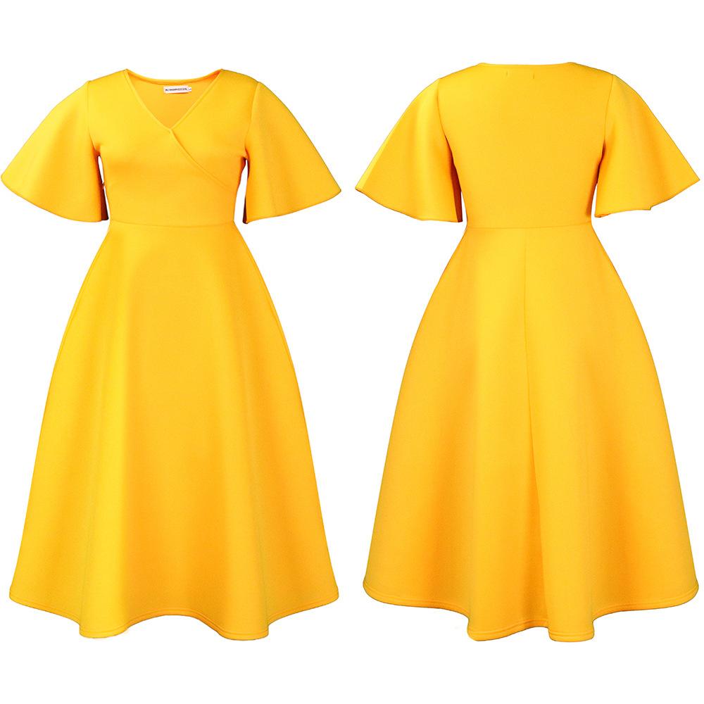 Abito estivo da donna Taglie forti Manica svasata Scollo a V Temperamento alla moda Abiti con gonna ampia e orlo