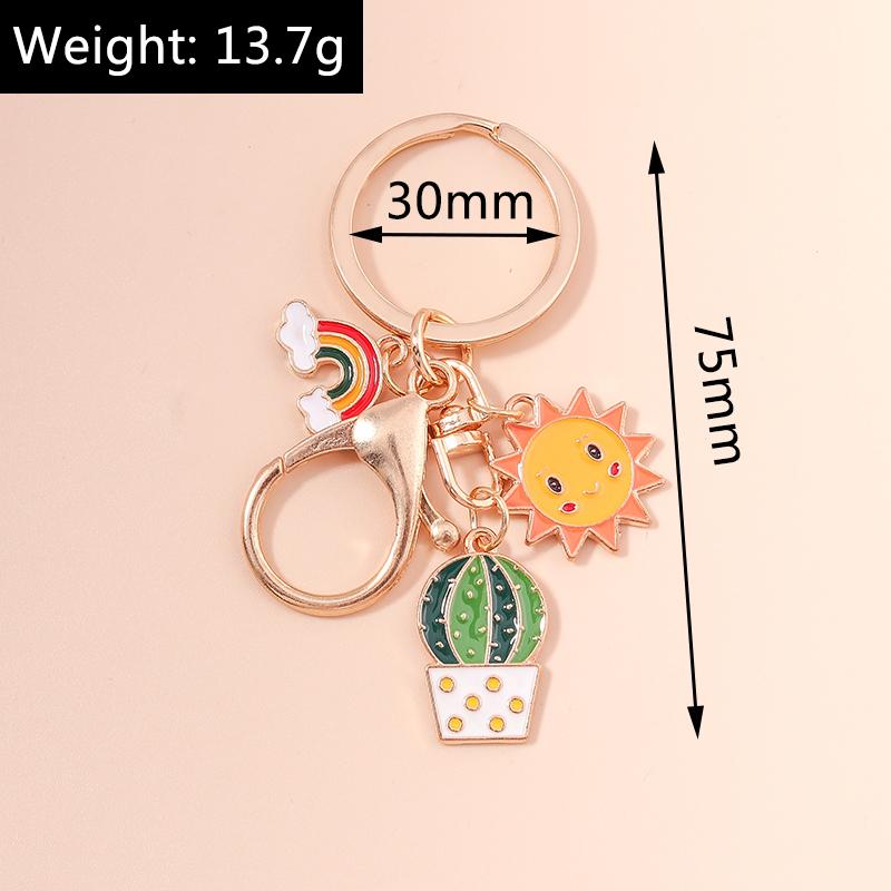 Cute Rainbow Keychains Enamel Plant Cactus Sun Charms Keyrings Souvenir Gifts for Women Men Car Key Handbag Pendants Key Chains