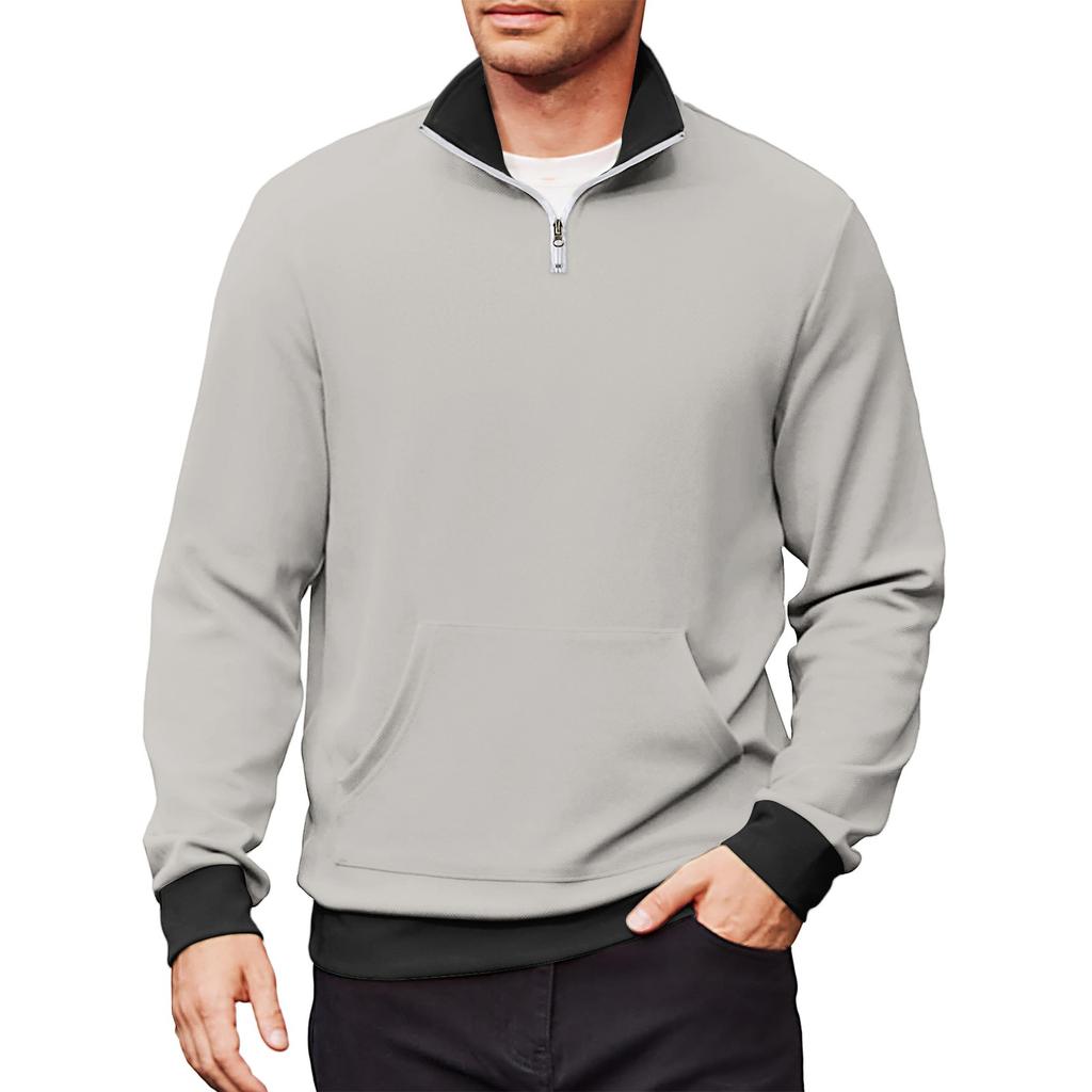 Men's Casual Long-Sleeved Collared Quarter-Zip Sweatshirt