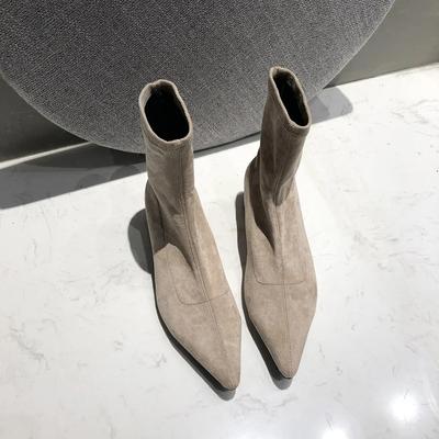 Fashion Autumn New Fashion Women Boots Pointed Toe Yarn Elastic Ankle Boots Suede Thick Heel Shoes Female Socks Boots Bota Feminina