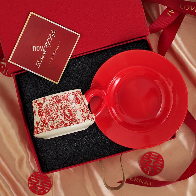 Rose Yan Yu Ceramic Coffee & Tea Cup Set with Saucer - High-End Gift Box Edition