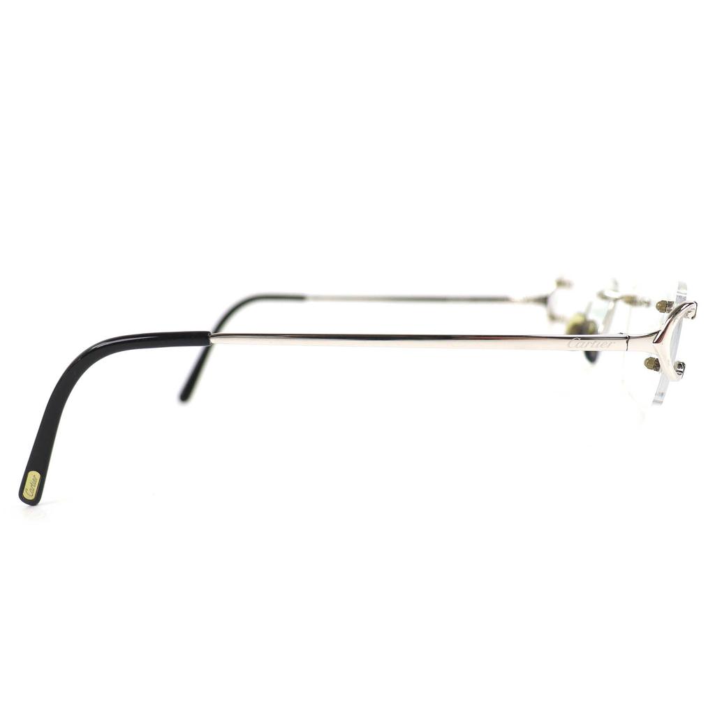Great Cartier Glasses 2C Decor Two-Point Rimless Square Black Mens Used