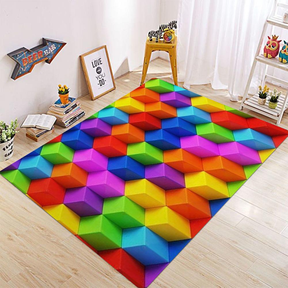 3D Building Block Carpet Three-dimensional Carpet Living Room Sofa Door Mat Decoration Anti Slip Floor Mat Home Decoration