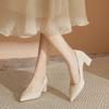Women's Off-White Pointed-Toe Block Heel Shoes 2025 Spring Autumn New, Non-Tiring Elegant Single Shoes for Office Commuting XCY-555-98