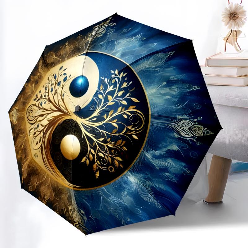 1pc Sturdy 8-Bone Auto Umbrella, Bagua Formation Butterfly Umbrella, Digital Printed, Foldable Umbrella for On-the-Go Outdoor Use