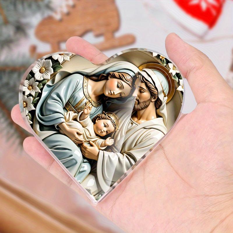 Nativity Scene Ornaments, Floral Accents, Keepsake The Birth of Jesus Decor, Religious Gift for Family Friends and Christian, Nurseries, Home Desk Li