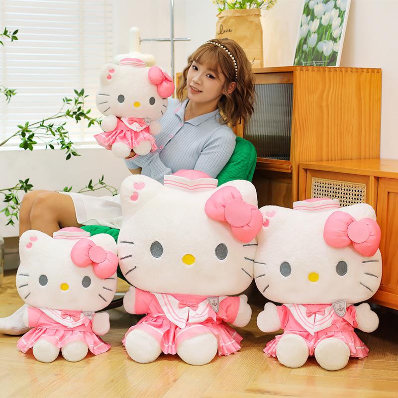 Cute Sailor Suit Cat Plush Toy Bow Kitty Cat Sleeping Pillow Doll Gift