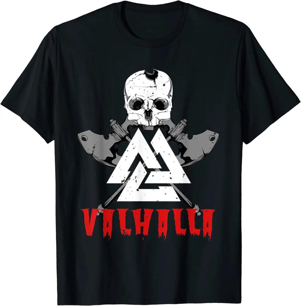 Nordic Warrior Skull Axe Valknut Rune Valhalla TShirt 100 Cotton ONeck Short Sleeve Summer Casual Mens Tshirt Streetwear