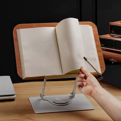 Hands-Free Desktop Book Stand High Stability 360-degree Rotating Height Adjustable Bamboo Book Holder Cookbook Stand