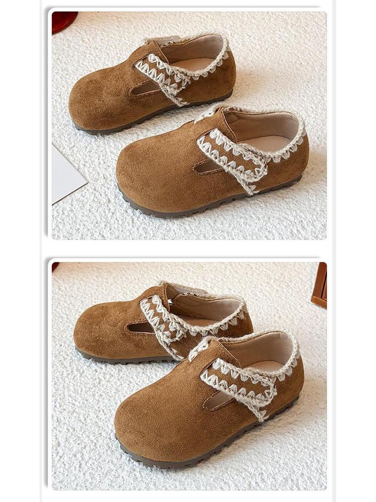 Girls' Winter Retro Fleece-Lined Non-Slip Birkenstock Loafers, Fashionable British Style