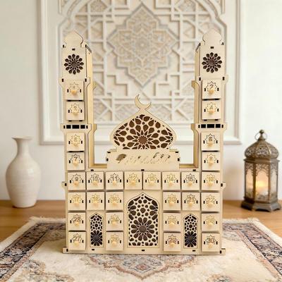 Ramadan Calendar with 30 Drawer Ornament Wooden Eid Mubarak Advent for Party