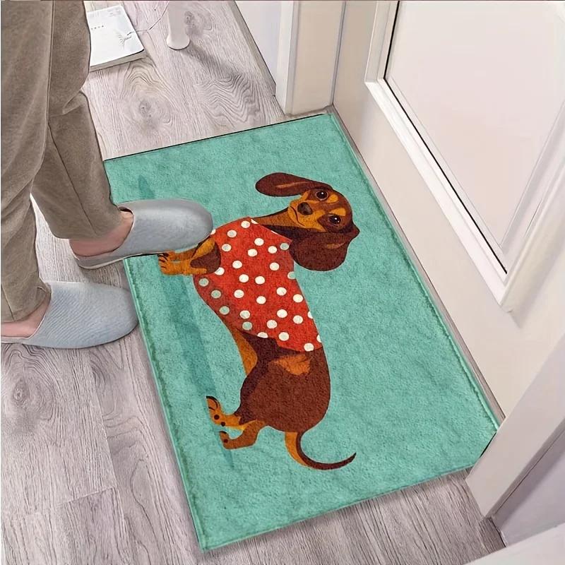 Dachshund Door Mat Cute Brown Dog Doormat for Indoor Outdoor Entry Seasonal Home Decor Non-Slip Easy Clean Absorbent Rug