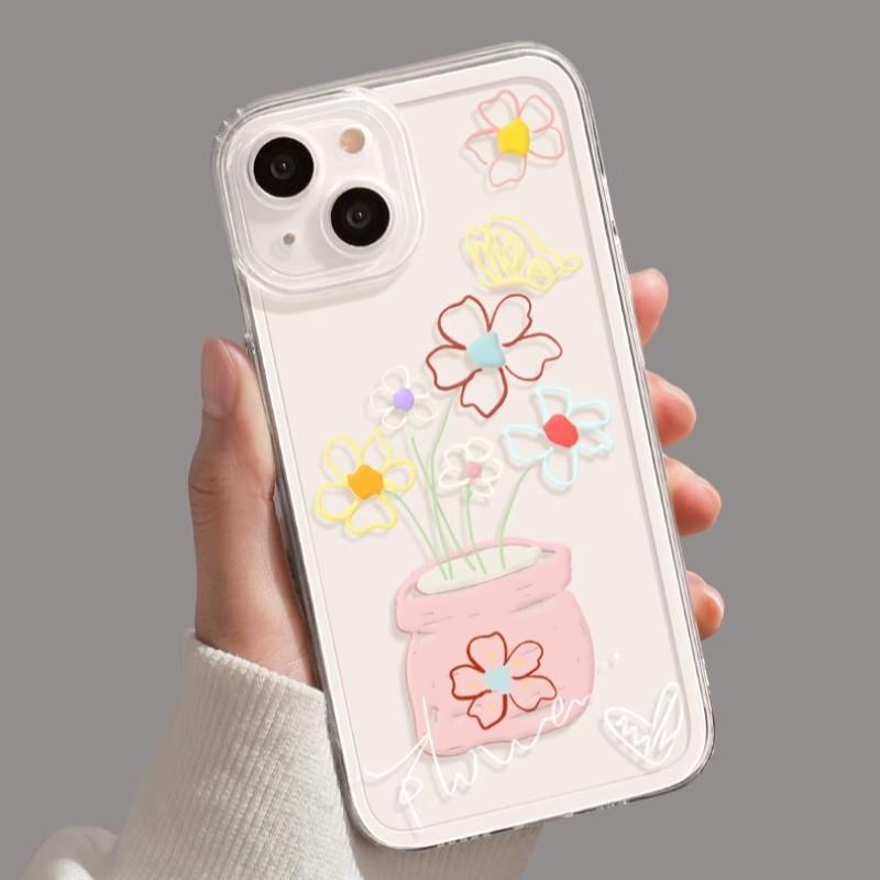 Oil Painting Vase for IPhone16 Creative 15 Transparent 14 Phone Case for IPhone13 Popular Protective Case 12