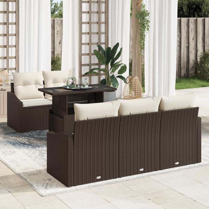 VidaXL Ensemble de 6 canapés de jardin avec coussins en Rattan marron poly 3348914