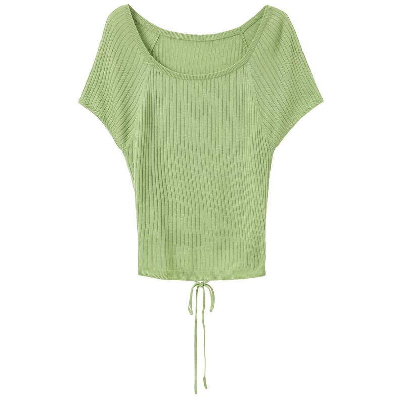 SanCai 2025 Spring Ice Silk Square Neck Cropped Knit Top