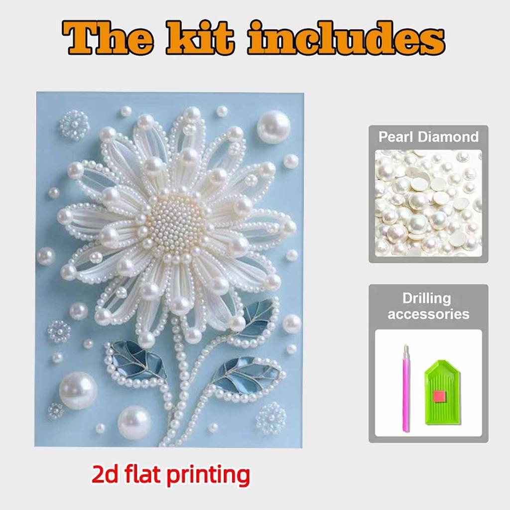 Pearl White Flowers DIY Diamond Art Kits 15.7x19.6inch Gem Art Diamond Painting Kits Without Frame for Adults Gift Idea Home Wall Decor