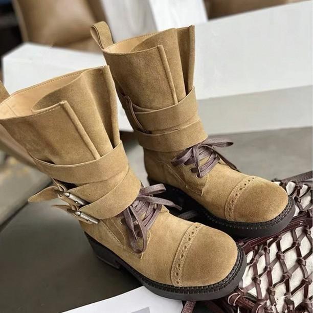 Fashion NEW Women's Classic Casual Mid Calf Boots Leather Boots Woman Thick Sole Round Toe Square Heels Knight Short Boots Woman